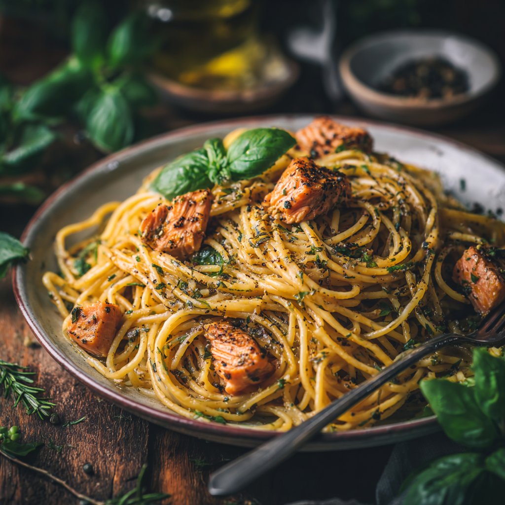 Italian Herb Salmon Spaghetti